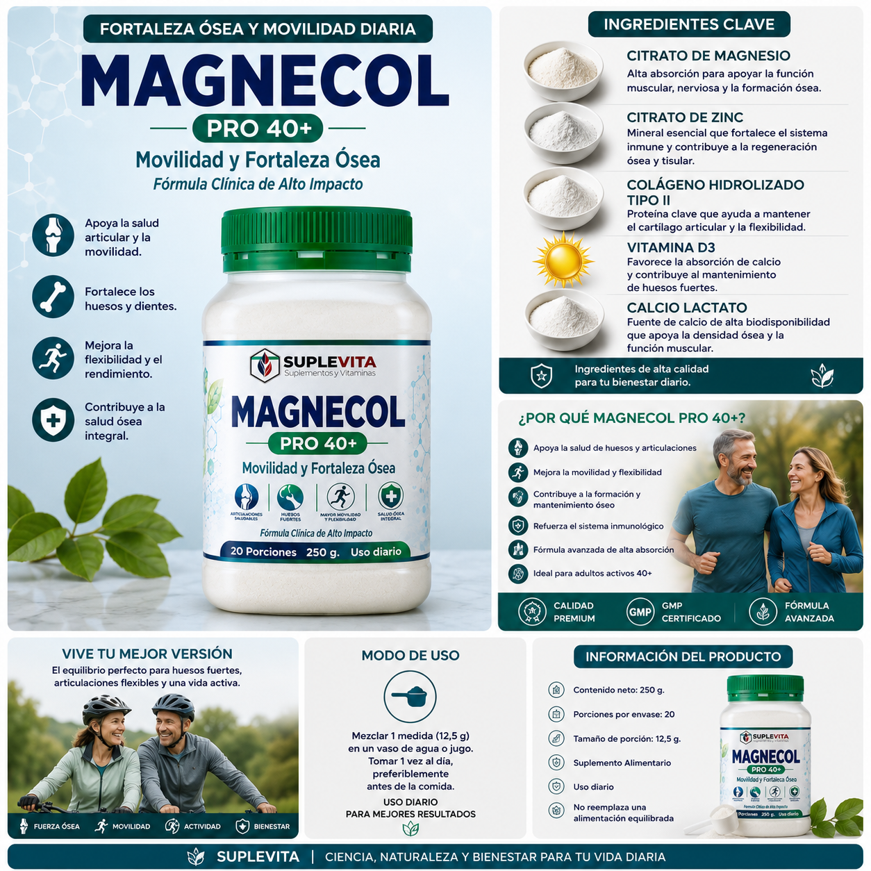 Magnecol Suplevita | Magnesio y Colágeno para Huesos y Articulaciones