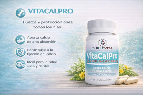VitacalPro Calcio 600 + Vitamina D3 2.000 UI | Salud Ósea Suplevita