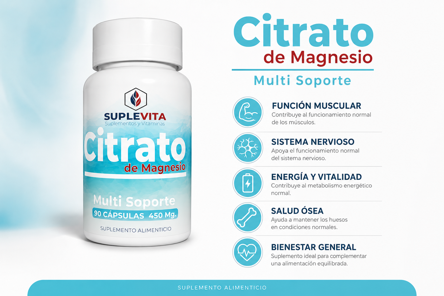 Citrato De Magnesio Suplevita 90 Cápsulas Biorregulador