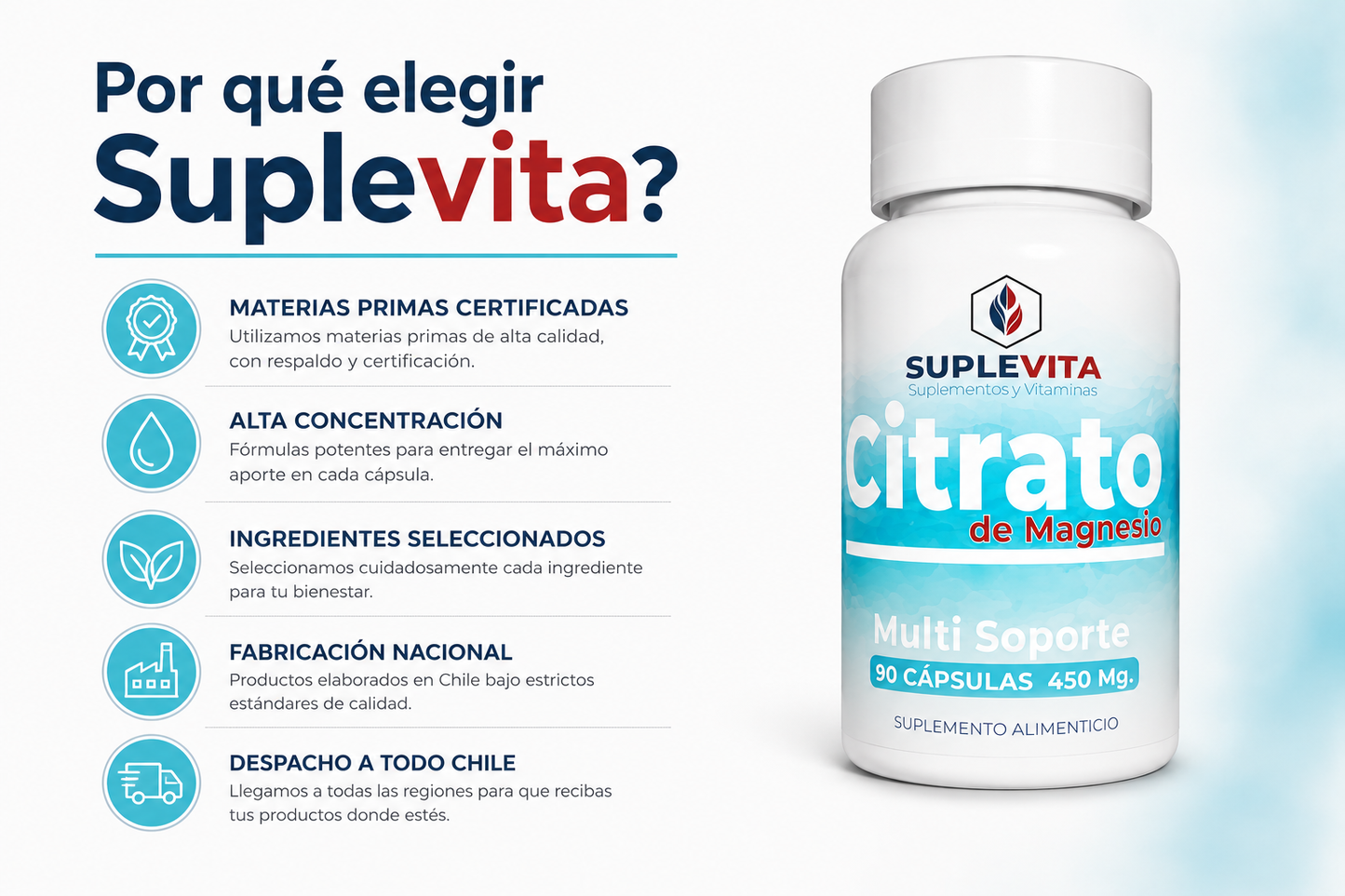 Citrato De Magnesio Suplevita 90 Cápsulas Biorregulador