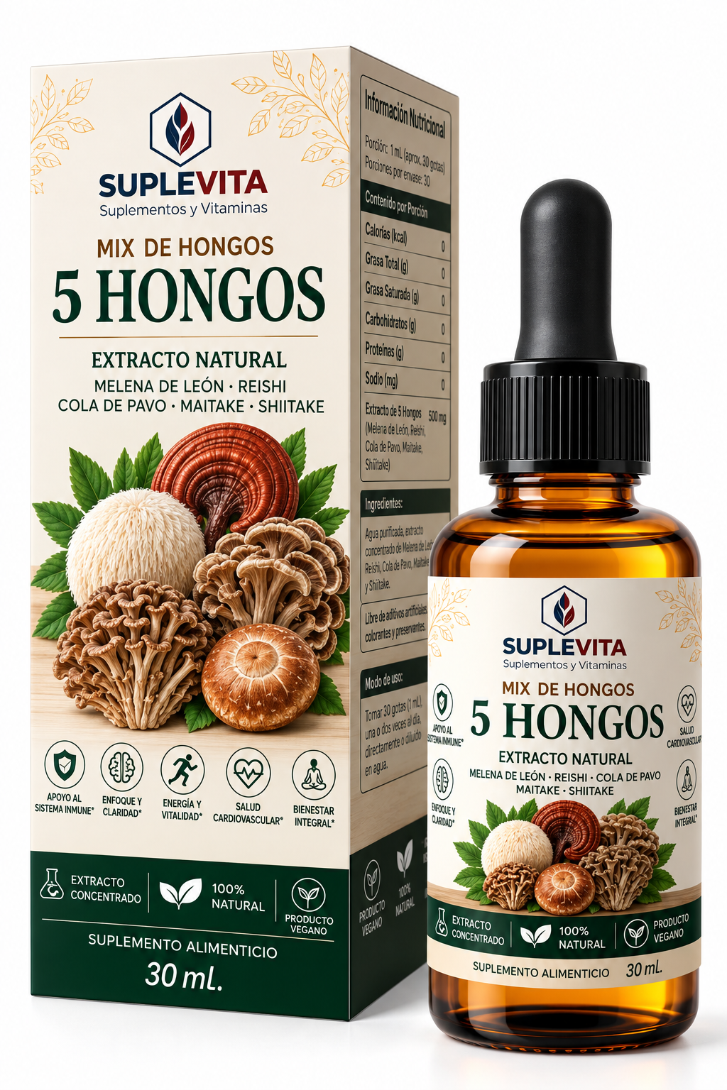 Mix 5 Hongos Extracto Dual | 30 Ml | Suplevita